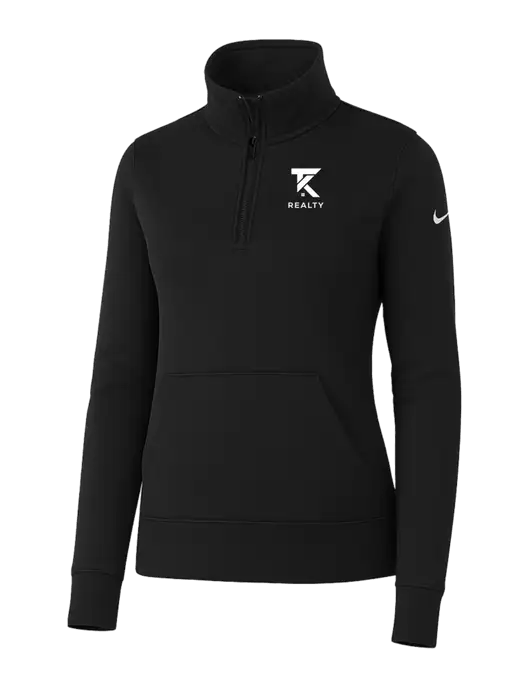 Nike Womens Black Club Fleece Sleeve Swoosh 1/2-Zip w/TK Realty Logo