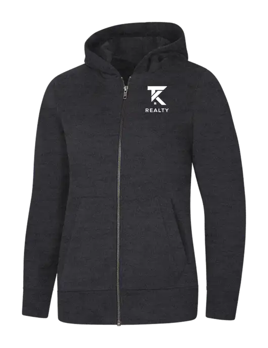 Womens Charcoal Heather Re-Fleece Full-Zip Hoodie w/TK Realty Logo