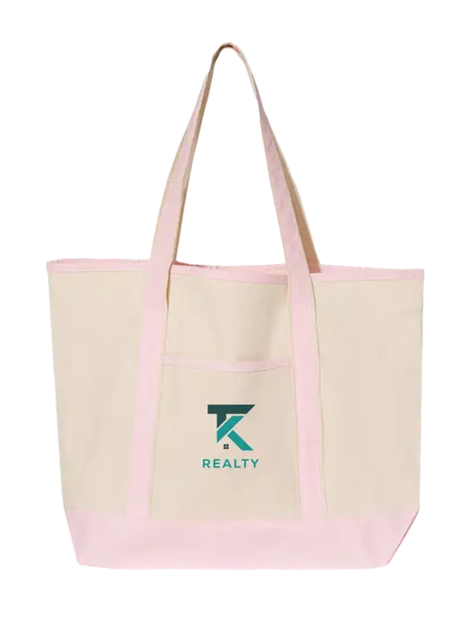Natural/Light Pink Large Canvas Deluxe Tote w/TK Realty Logo