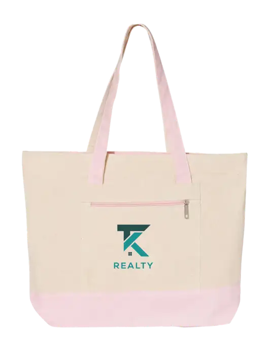 Natural/Light Pink Zippered Tote  w/TK Realty Logo