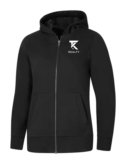 Womens Black Re-Fleece Full-Zip Hoodie w/TK Realty Logo