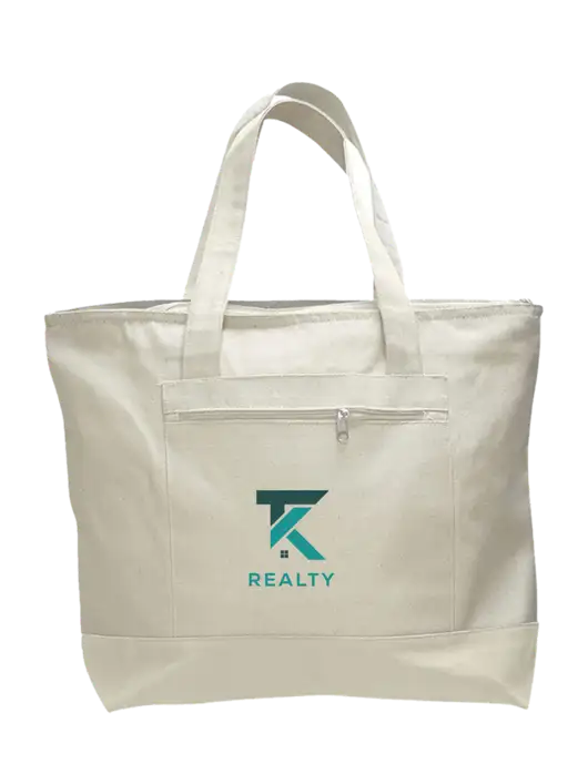 Natural Zippered Tote  w/TK Realty Logo