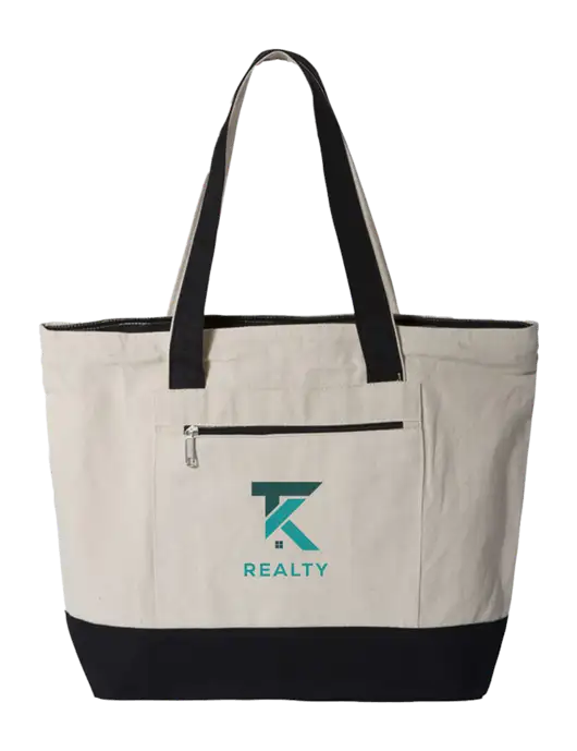 Natural/Black Zippered Tote  w/TK Realty Logo