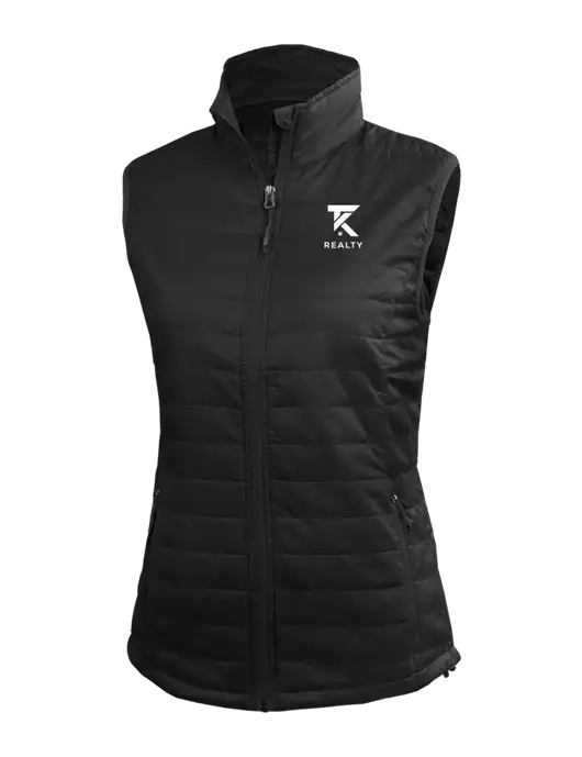 Womens Packable Black Puffy Vest w/TK Realty Logo