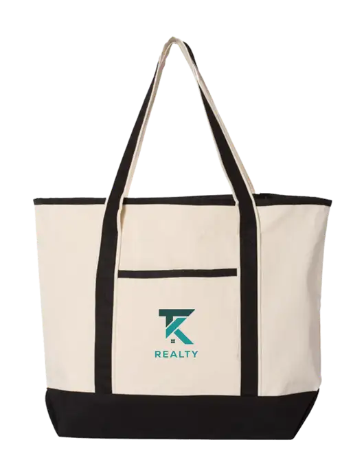 Natural/Black Large Canvas Deluxe Tote w/TK Realty Logo