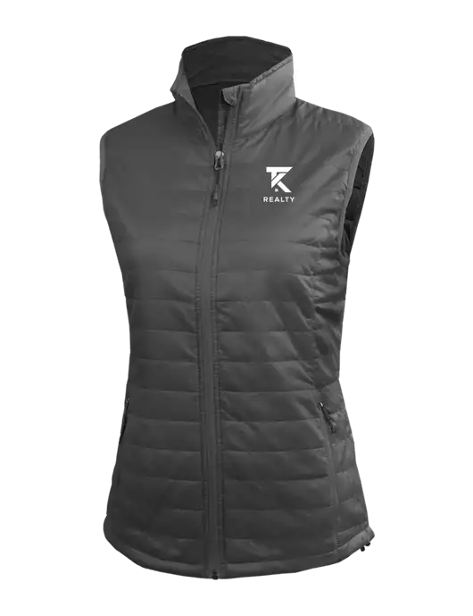 Womens Packable Dark Grey Puffy Vest w/TK Realty Logo