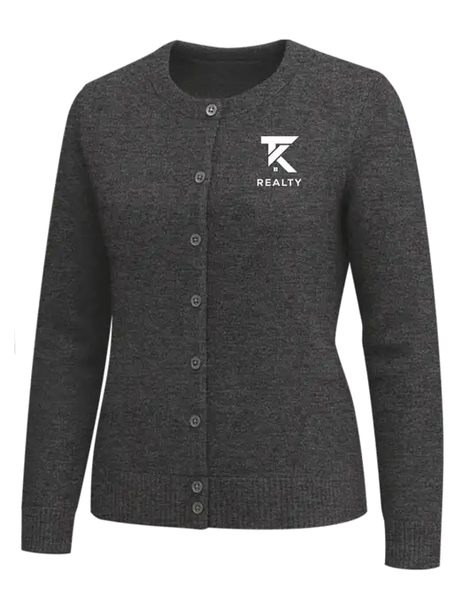 Brooks Brothers Womens Dark Grey Heather Washable Merino Cardigan Sweater w/TK Realty Logo