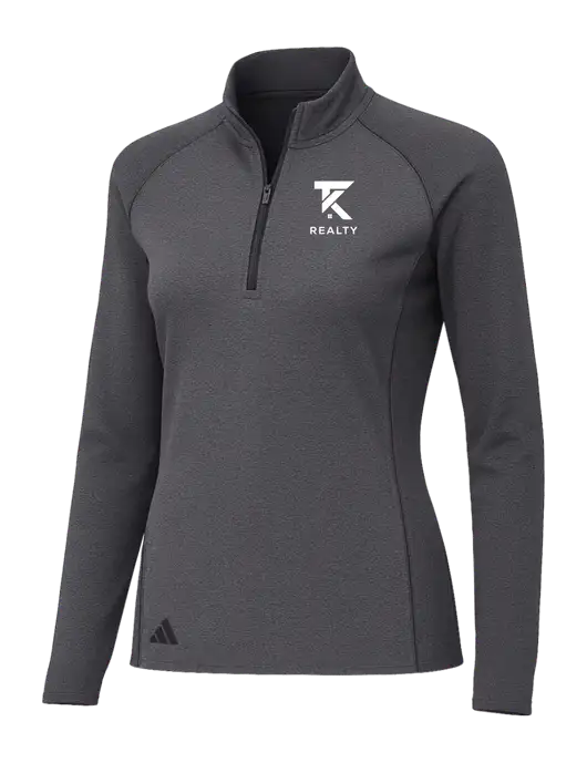 Adidas Womens Black Melange Space Dyed Quarter-Zip Pullover  w/TK Realty Logo