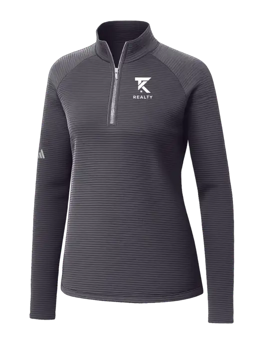 Adidas Womens Medium Grey Spacer Quarter-Zip Pullover  w/TK Realty Logo