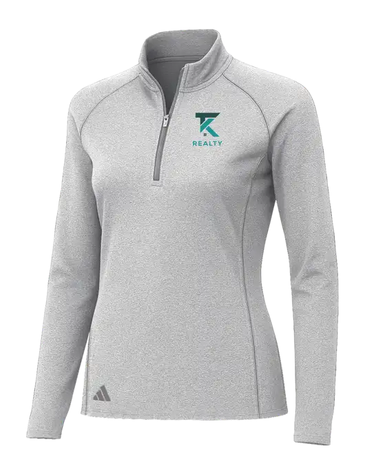 Adidas Womens Light Grey Heather Space Dyed Quarter-Zip Pullover  w/TK Realty Logo