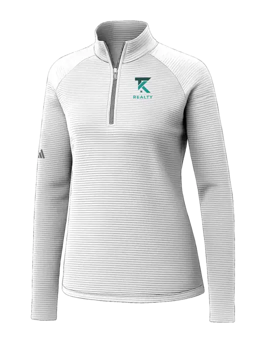 Adidas Womens White Spacer Quarter-Zip Pullover  w/TK Realty Logo