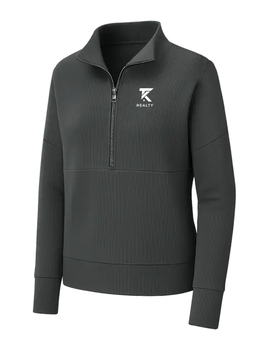 Mercer+Mettle Womens Dark Grey Linear Texture Quarter Zip w/TK Realty Logo