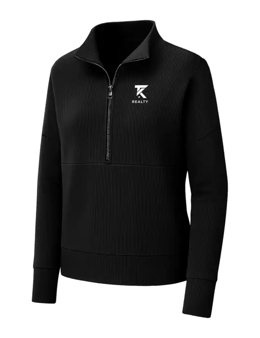 Mercer+Mettle Womens Black Linear Texture Quarter Zip w/TK Realty Logo