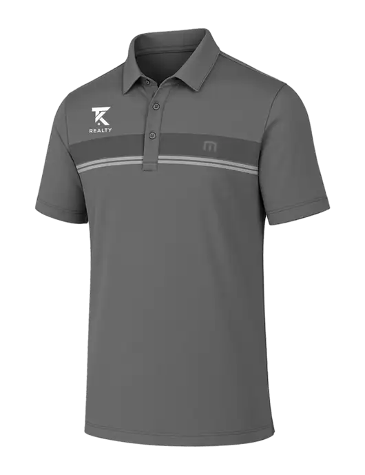 TravisMathew Medium Grey Glenview Stripe Polo w/TK Realty Logo