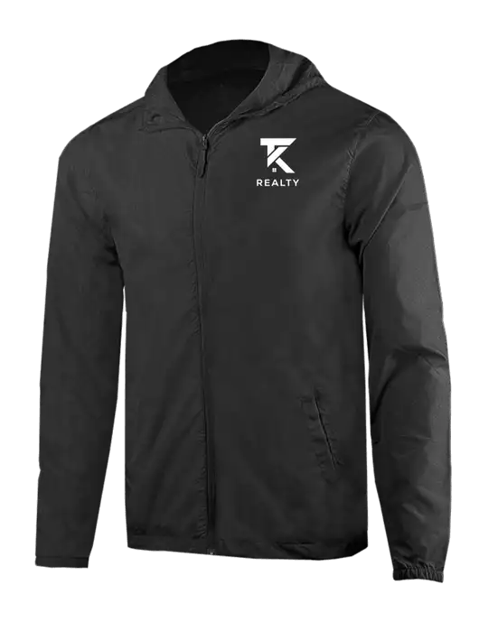 Rainy Day Ultra Lightweight Black Windbreaker Full-Zip Jacket w/TK Realty Logo