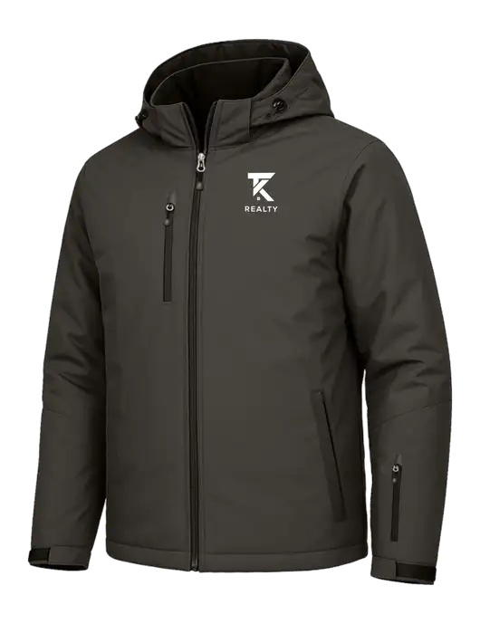 Cold Weather Vortex Dark Grey/ Black Waterproof 3-in-1 Jacket with Detachable Hood w/TK Realty Logo, TK Realty Logo