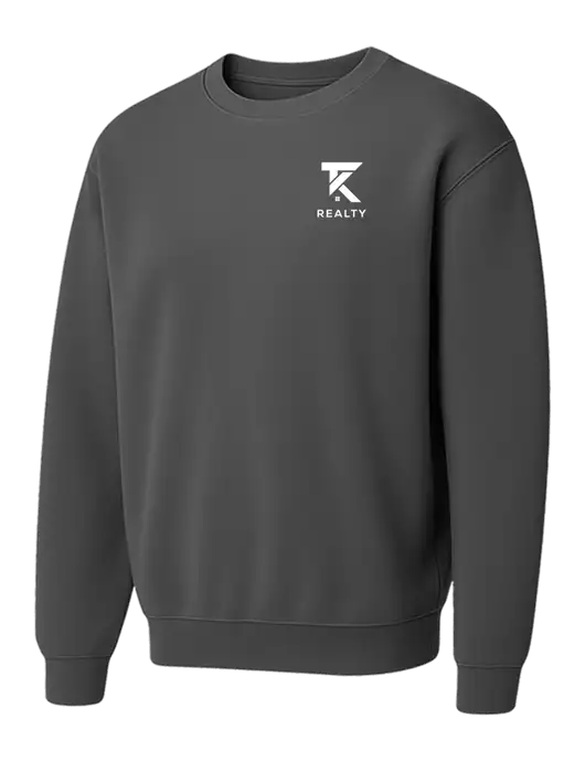 Comfort Colors Garment-Dyed Lightweight Dark Grey Fleece Crewneck Sweatshirt w/TK Realty Logo