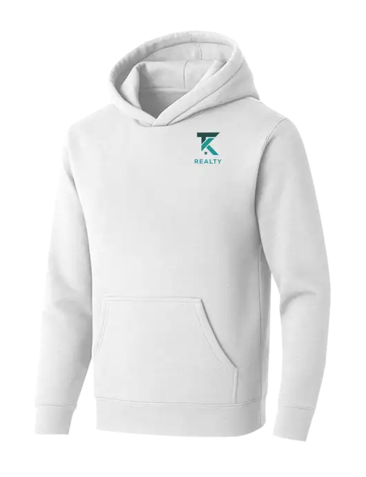 BELLA+CANVAS White Sponge Fleece Pullover Hoodie w/TK Realty Logo