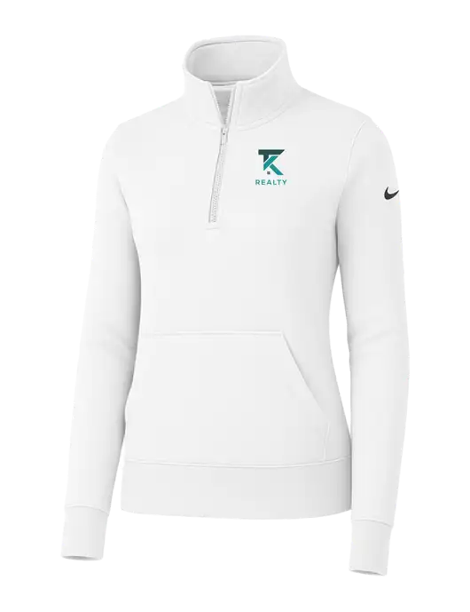 Nike Womens White Club Fleece Sleeve Swoosh 1/2-Zip w/TK Realty Logo