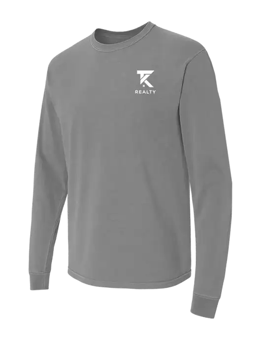 Comfort Colors Garment-Dyed Medium Grey Heavyweight Long Sleeve T-Shirt w/TK Realty Logo