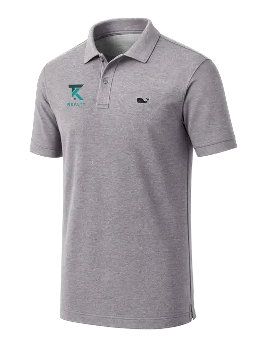 Vineyard Vines Edgartown Light Heather Grey Pique Polo w/TK Realty Logo