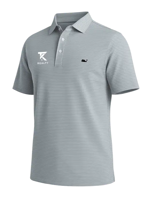 Vineyard Vines Bradley Medium Grey Stripe Sankaty Polo w/TK Realty Logo