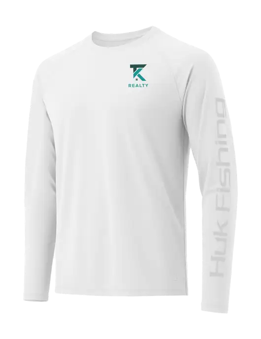 HUK White LoPro Pursuit Long Sleeve T-Shirt w/TK Realty Logo