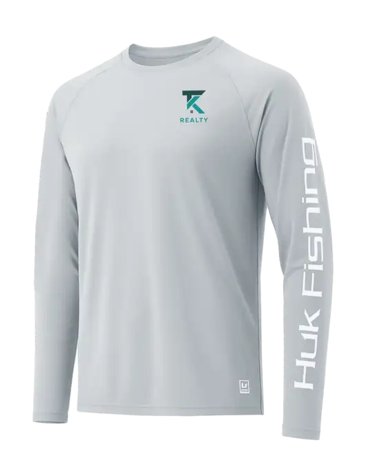 HUK Light Grey LoPro Pursuit Long Sleeve T-Shirt w/TK Realty Logo
