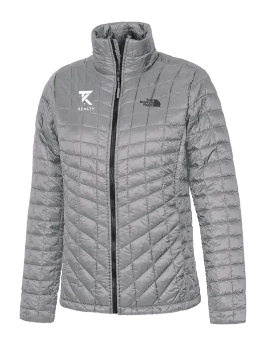 North Face Womens Medium Grey ThermoBall Trekker Jacket w/TK Realty Logo