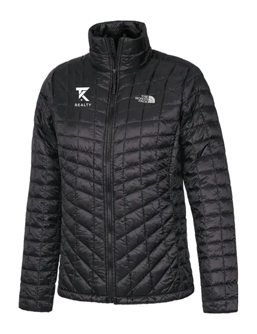 North Face Womens Matte Black ThermoBall Trekker Jacket w/TK Realty Logo