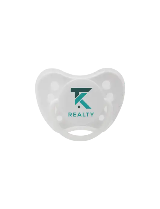 Silicone White Pacifier with Clear Cover w/TK Realty Logo