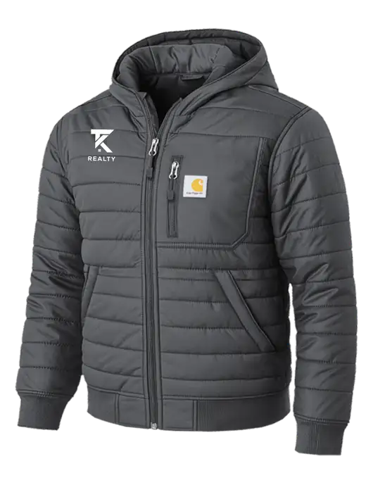 Carhartt Gilliam Insulated Dark Grey Hooded Jacket w/TK Realty Logo