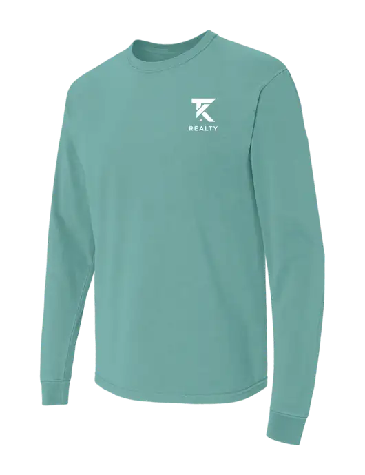 Comfort Colors Garment-Dyed Light Teal Heavyweight Long Sleeve T-Shirt w/TK Realty Logo