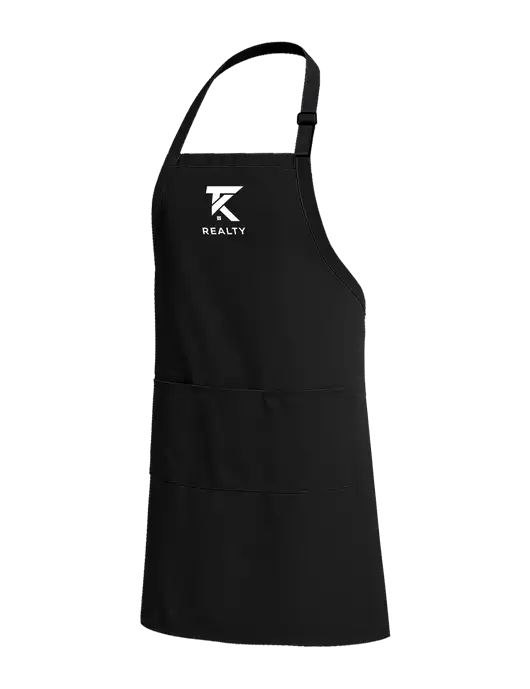 Easy Care Extra Long Bib Black Apron with Stain Release w/TK Realty Logo