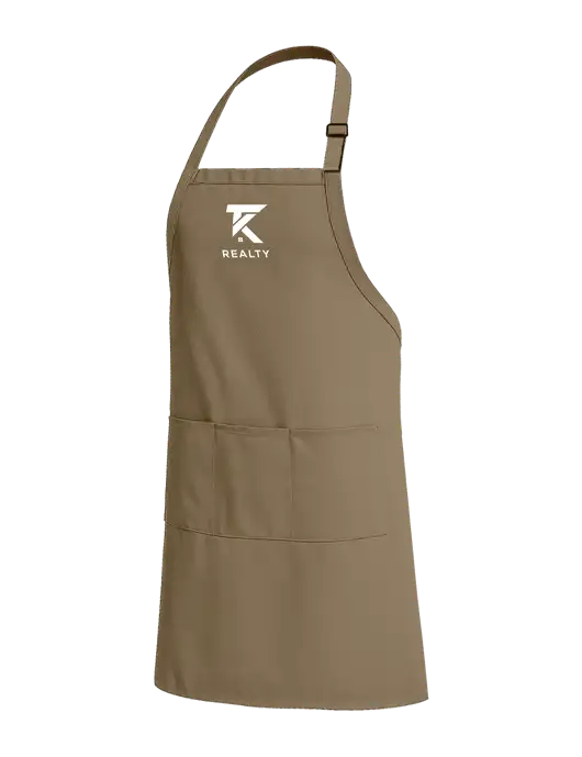 Easy Care Extra Long Bib Dark Tan Apron with Stain Release w/TK Realty Logo