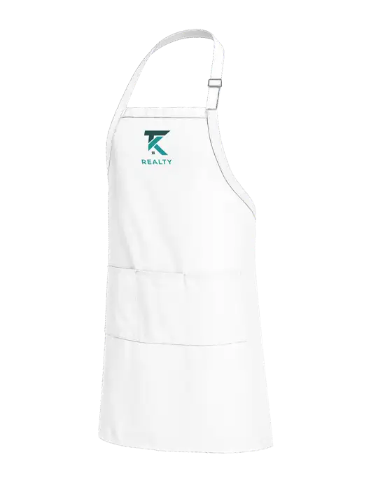 Easy Care Extra Long Bib White Apron with Stain Release w/TK Realty Logo