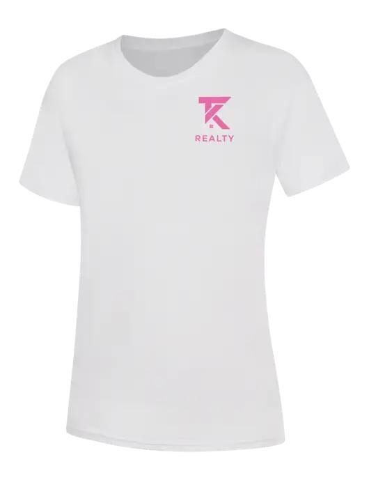 Womens White Core Blend Tee w/TK Realty Logo