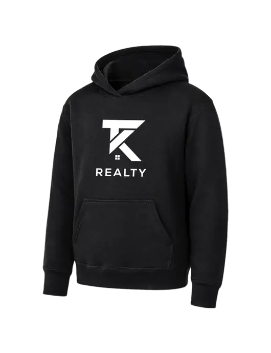 Youth Black 7.8 oz Pullover Hooded Sweatshirt w/TK Realty Logo