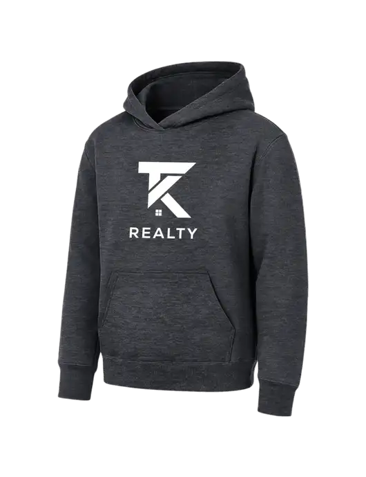 Youth Dark Heather Grey 7.8 oz Pullover Hooded Sweatshirt w/TK Realty Logo