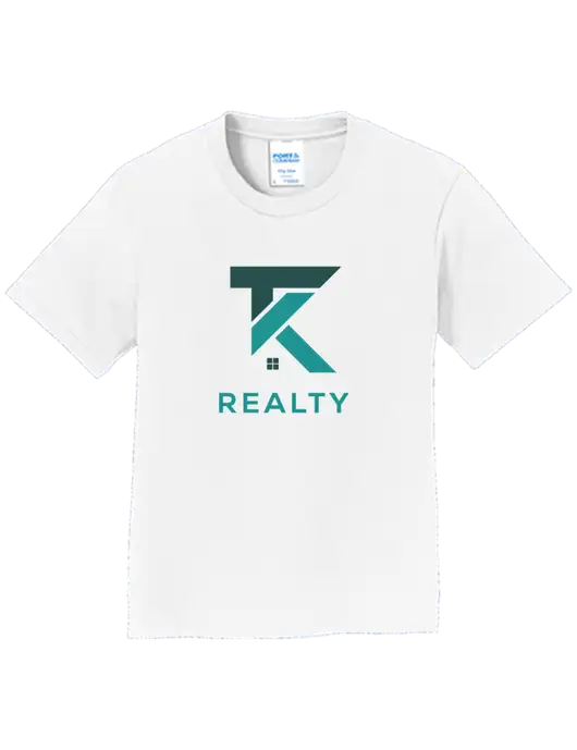 Youth Ring Spun White 4.5 oz T-Shirt w/TK Realty Logo