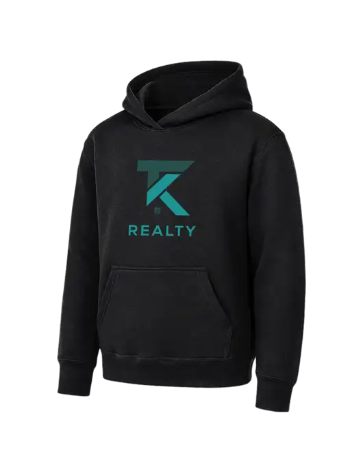Youth Black 7.8 oz Pullover Hooded Sweatshirt w/TK Realty Logo