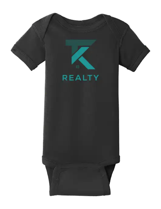 Rabbit Skins Black Infant Short Sleeve Baby Rib Bodysuit w/TK Realty Logo