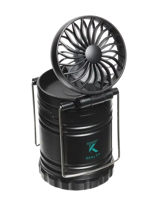 Black Retro Lantern with Fan w/TK Realty Logo