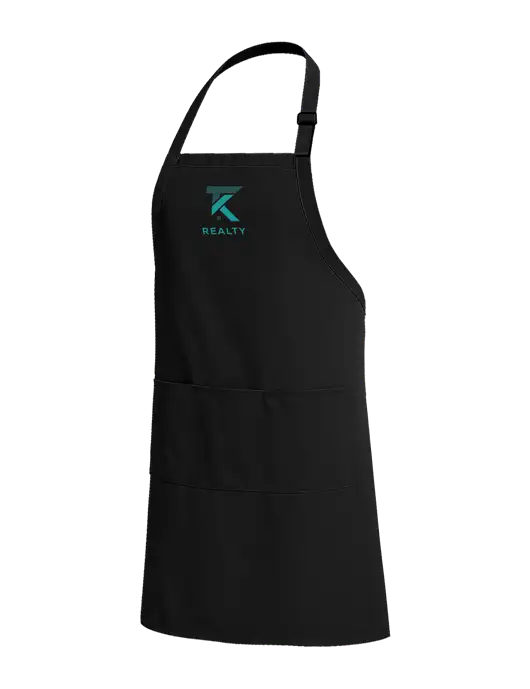 Easy Care Extra Long Bib Black Apron with Stain Release w/TK Realty Logo