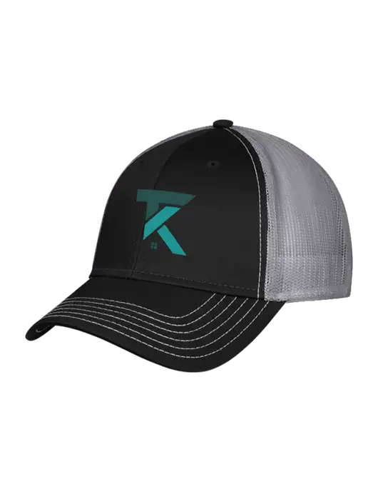 Black/Medium Dark Grey Mesh Trucker Cap Snap Back w/TK Realty Logo