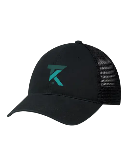 Richardson 111 Garment Washed Trucker Cap Black w/Black Mesh w/TK Realty Logo