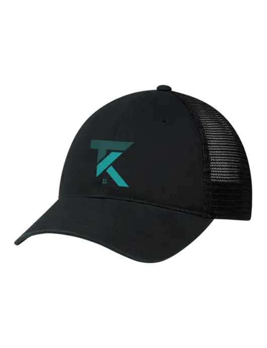 Richardson 111 Garment Washed Trucker Cap Black w/Black Mesh w/TK Realty Logo