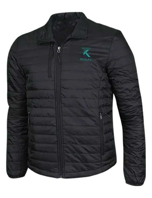 Deep Black Puffy Packable Jacket w/TK Realty Logo