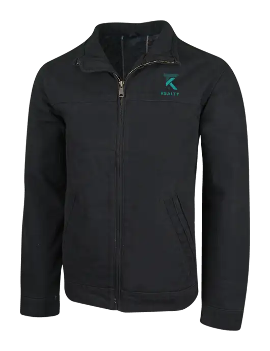 Cornerstone Black Washed Duck Cloth Flannel Lined Work Jacket w/TK Realty Logo