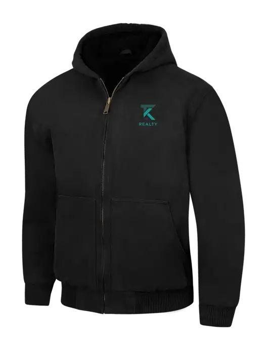 CornerStone Black Washed Duck Cloth Insulated Hooded Work Jacket w/TK Realty Logo